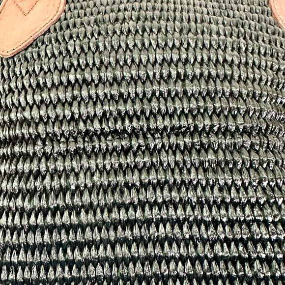 Dillard's VTG Black Fiber & Brown Genuine Leather Trim Hand Bag Tote Purse Italy - Picture 5 of 10